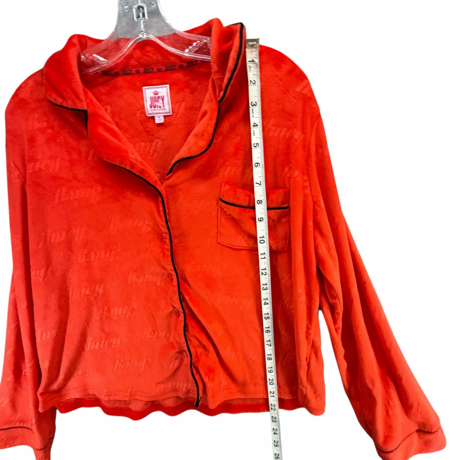 Juicy Couture Velvet Pajama Set Top & Pants Large Red Velour Embossed Logo Cozy - Image 11