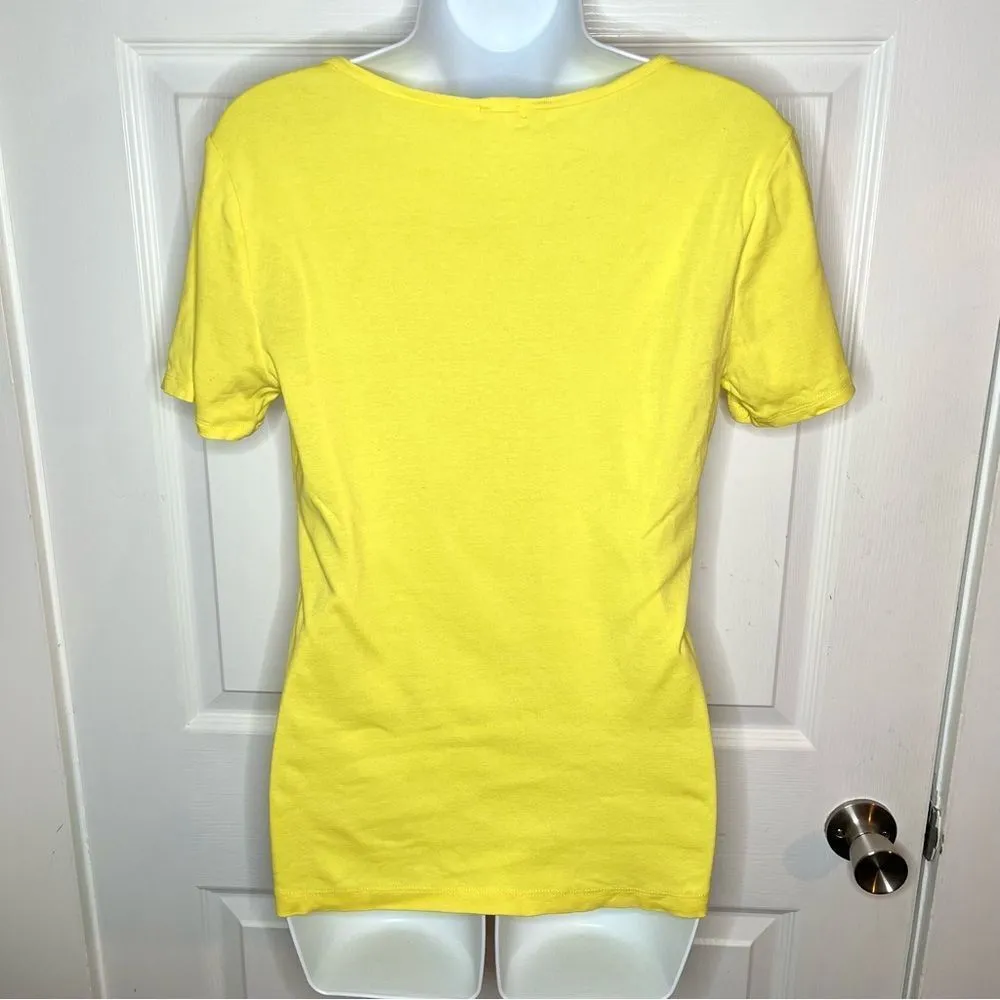 J.Crew Factory Yellow Fitted Short Sleeve Cotton T-Shirt Ribbed Deep VNeck M - Image 6