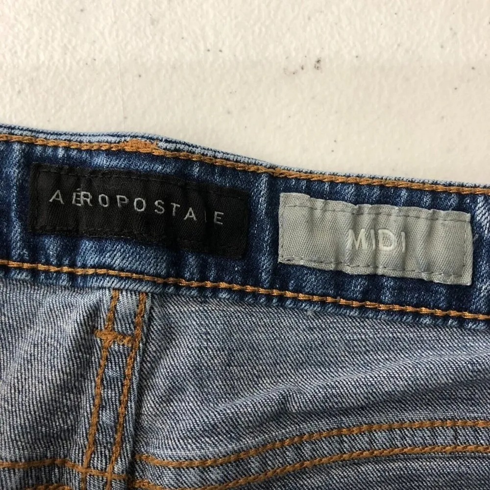 Aeropostale Womens Denim Jean Shorts Midi Cut Off Cuffed Stretch 6 - Image 3