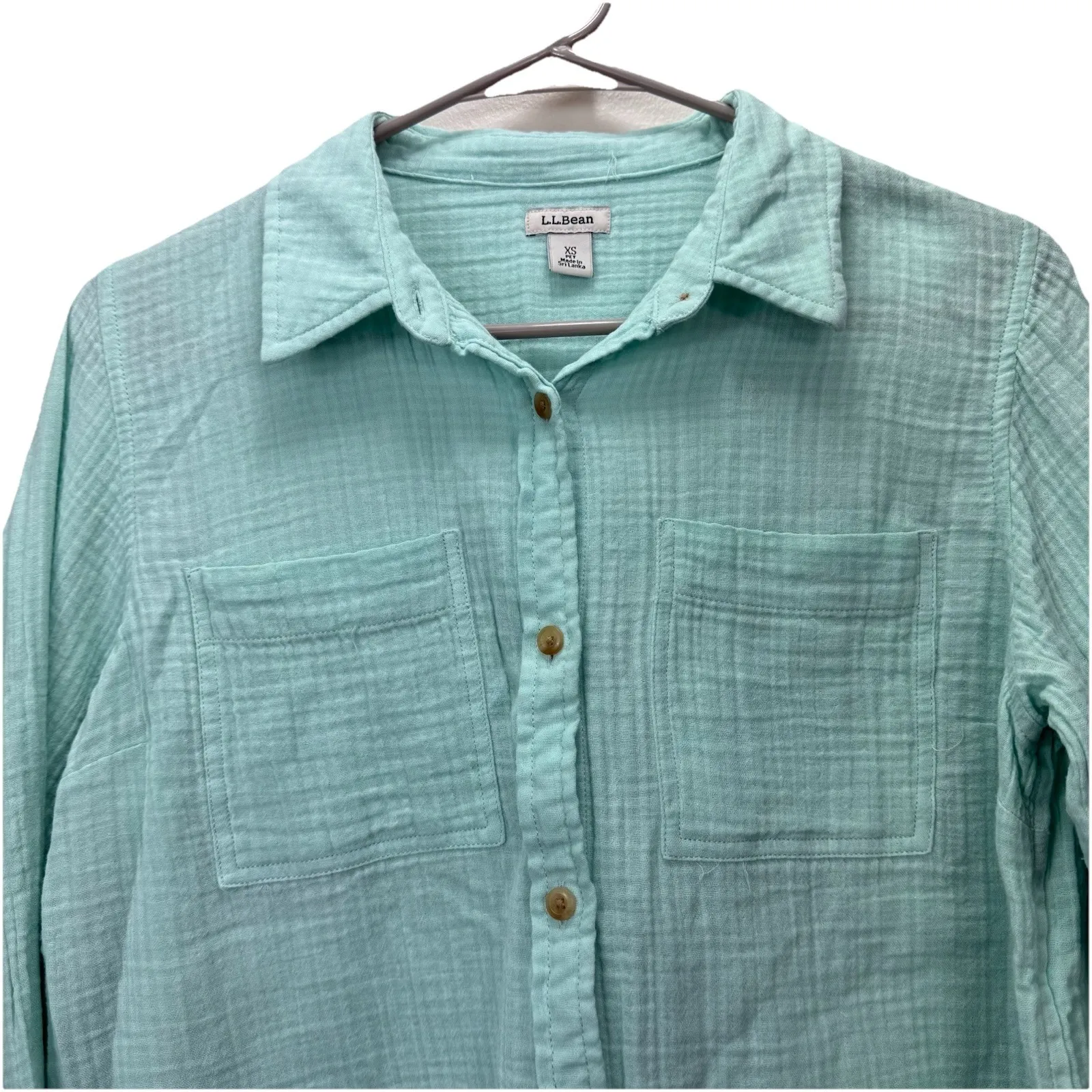 LL Bean Mint Green Cloud Gauze Casual Cotton Button Up Shirt Size XS PETITE - Image 3