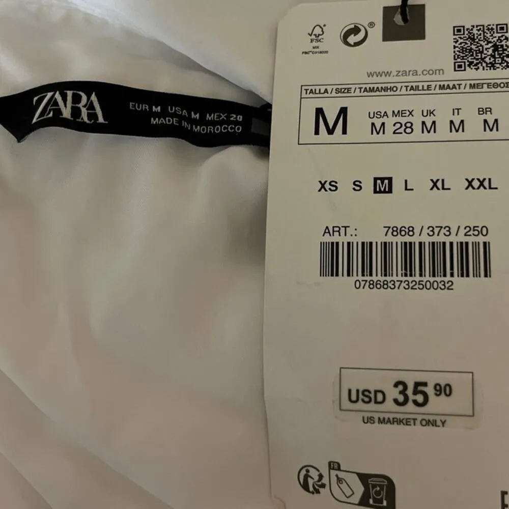 NEW Zara Women Satin Silk White Long Sleeve Button Up Down Blouse Shirt Top M - Image 3