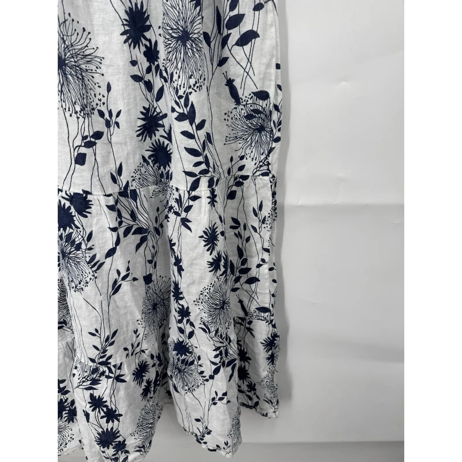 Valentina Naldi Linen Midi Floral Dress Women Medium White Beach Coastal Prairie - Image 7