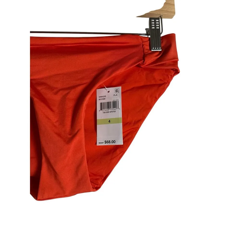 Trina Turk Tab Side Flame Red Orange Hipster Bikini Swimsuit Bottoms Size 4 - Image 4