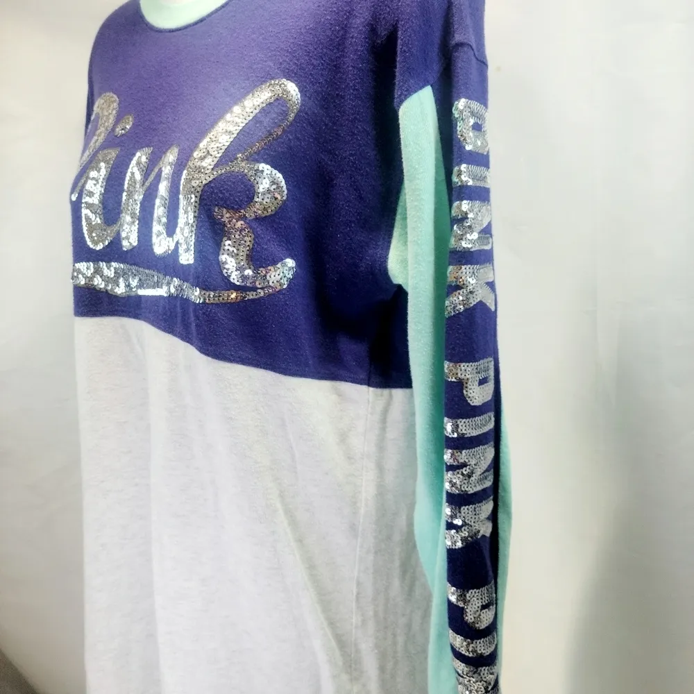 PINK Victoria's Secret long sleeve sequined block print top size extra small - Image 2