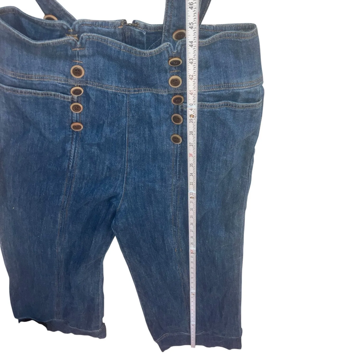 Anthro Pilcro Retro 70s Highrise Bibbed Denim Strappy Jumpsuit size 28 - Image 14