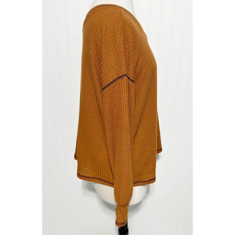 Shein Women's Waffle Knit V Neck Long Sleeve Curve Pullover Sweater Brown Sz 2XL - Image 3