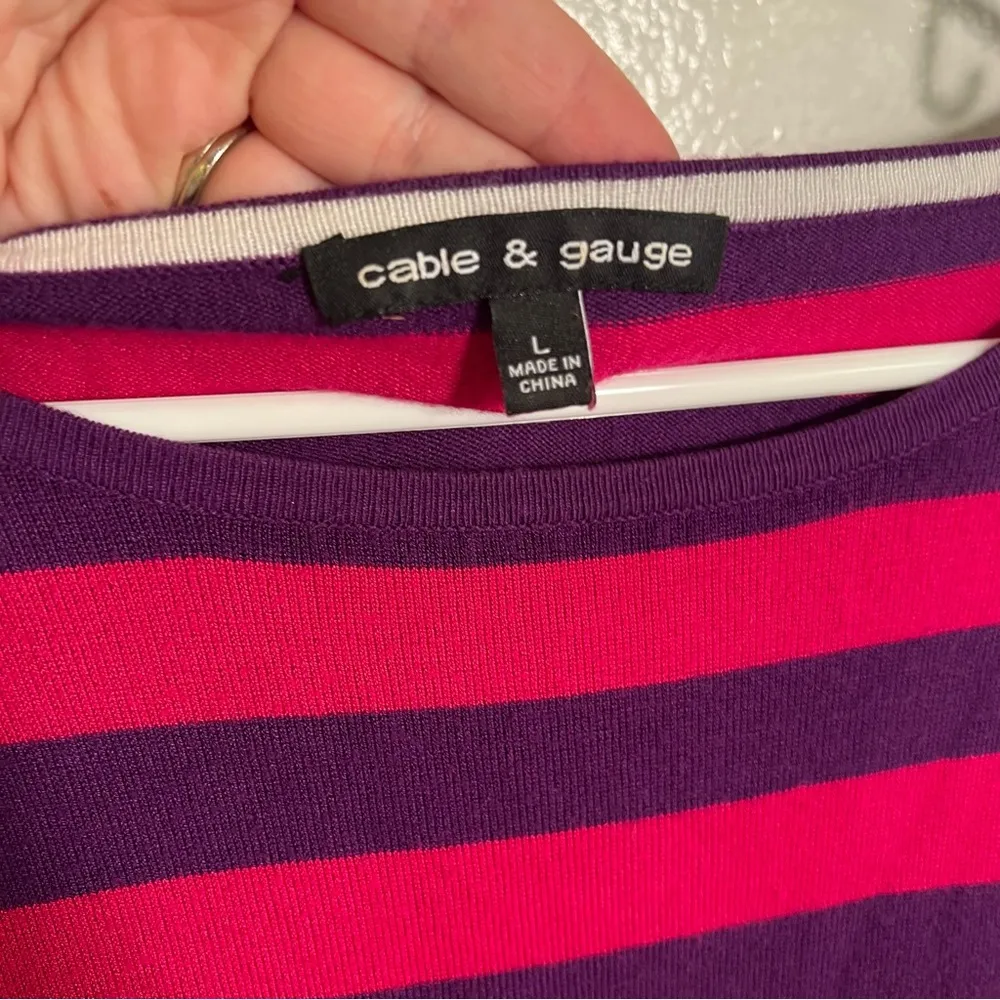 Cable & Gauge Boatneck Dolman Sleeve Sweater Pink Purple Stripes L - Image 9