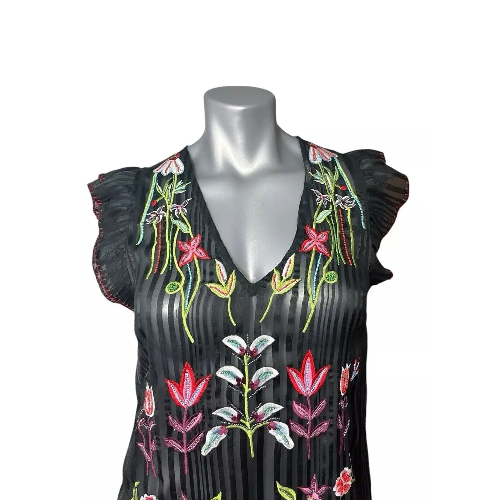 Anthropologie Not So Serious Dress Black Beaded Floral Black 2 Fairy Whimsigoth - Image 3