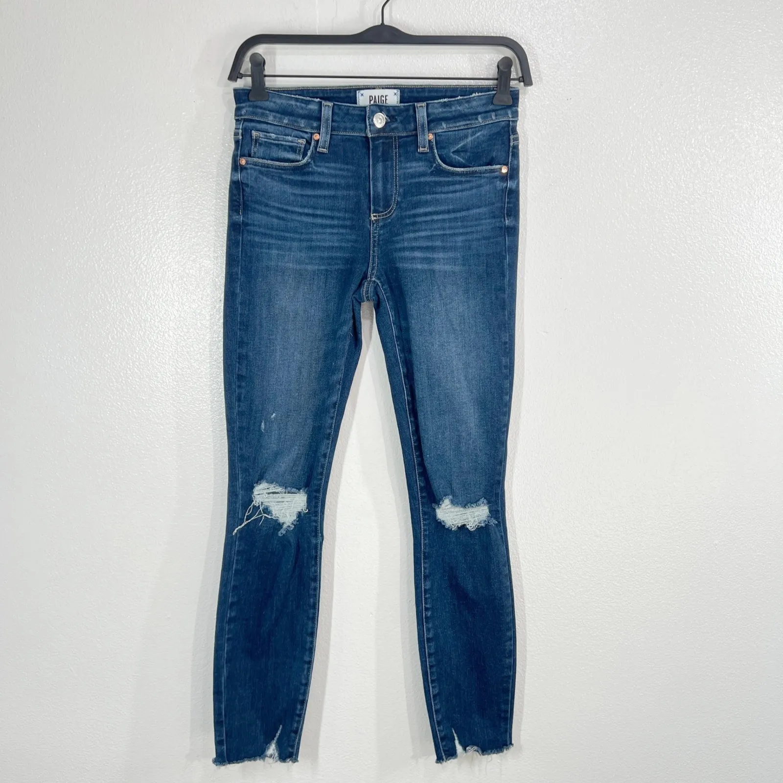 PAIGE Verdugo Ankle Jeans Women's Size 26 Dark Wash Distressed Skinny Casual - Image 2