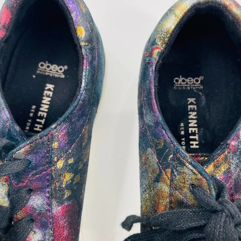 Kenneth Cole Marlow Neutral Floral Metallic Platform Sneaker 6.5 Black Pink Gold - Image 6