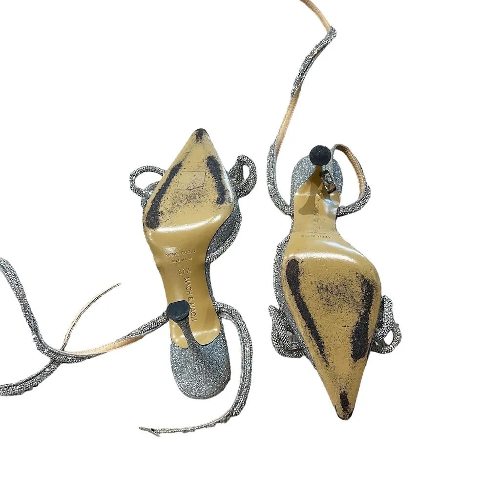 Mach & Mach Silver Glitter Double Bow Stiletto Heels Size 7.5 - Image 9