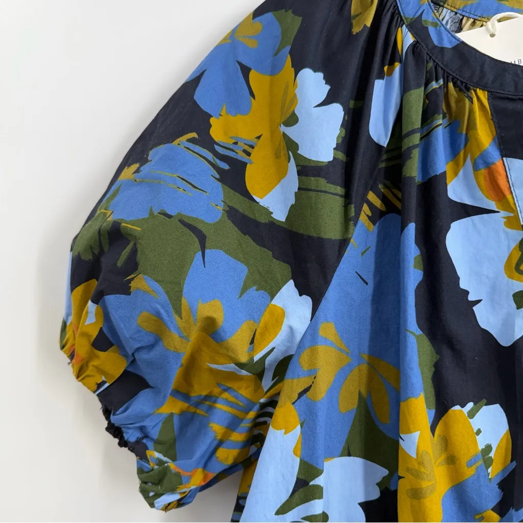 Free Assembly cotton midi dress with puff sleeves size L NWT blue floral Size L - Image 3