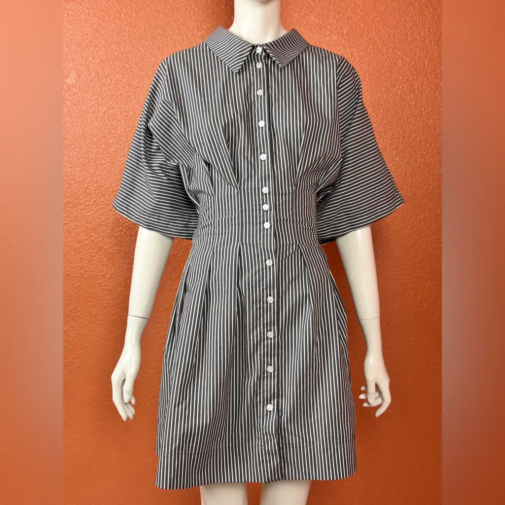 EXQUISE The Tobie Feminine Sexy Striped Shirt Dress With Side Pockets S 2X - Image 3
