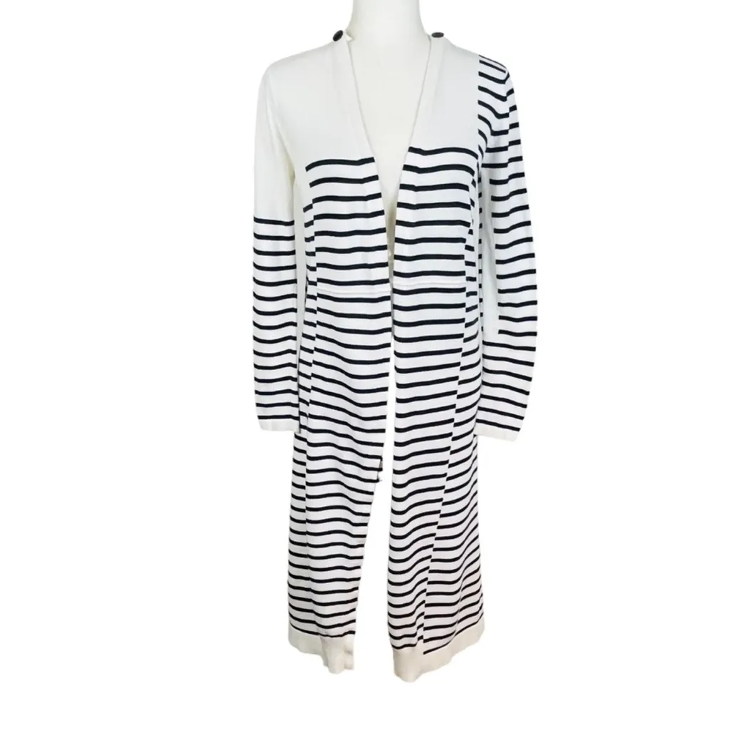 Cabi Cardigan Victory Duster Blue White Stripes Long Sweater Size medium - Image 5