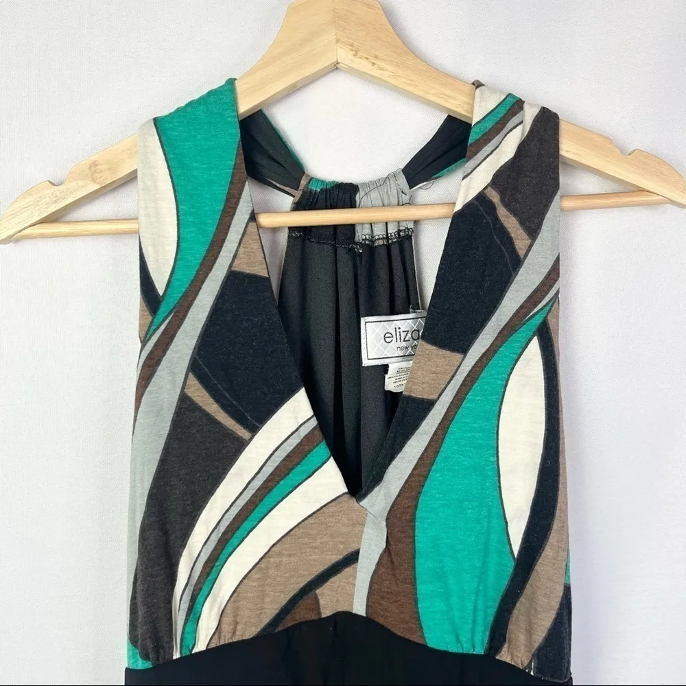 Eliza J Green & Brown Printed V-Neck Fit & Flare Maxi Dress 12 - Image 3