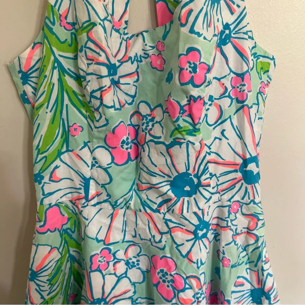 Lilly Pulitzer Zo Sand Bar Blu Splish Splash Floral Print A Line Mini Dress Sz 0 - Image 3