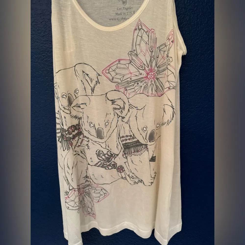 Key Closet Koala Bears Women’s Off White Crystal Studded Tank Top Size Small - Image 5
