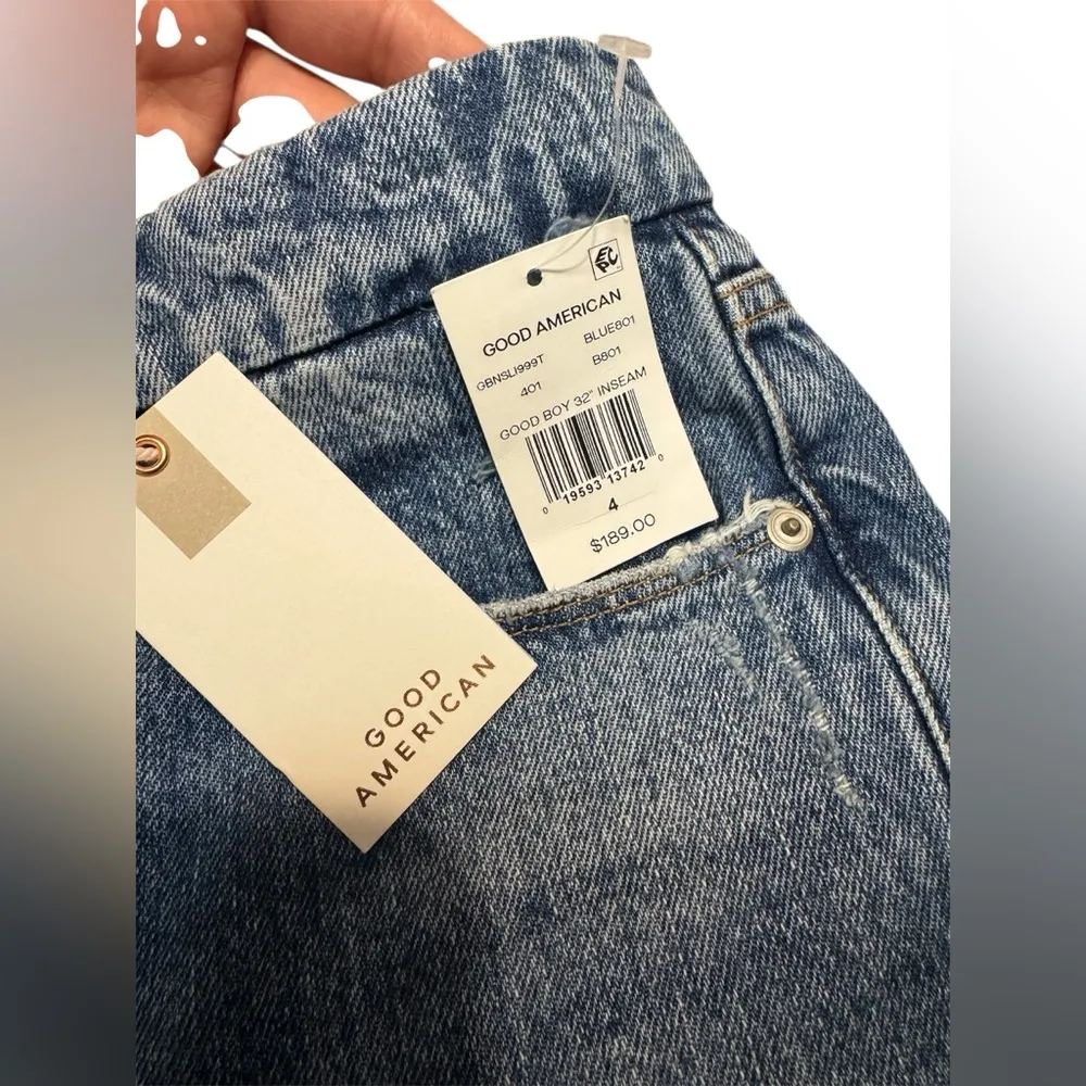 NWT GOOD AMERICAN
​Good Boy Distressed Straight Leg Jeans Size 4/27 - Image 7