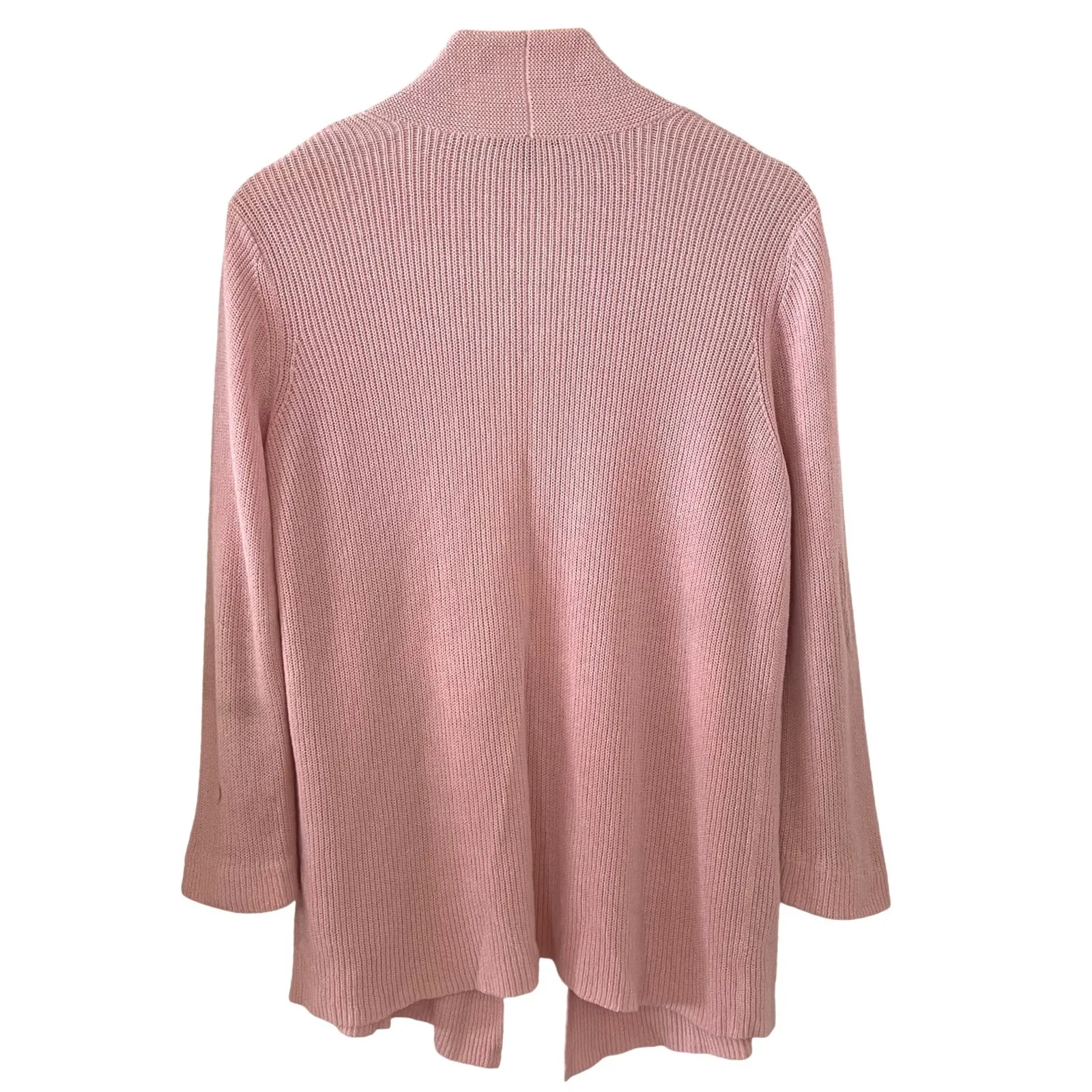EILEEN FISHER Pink Knit Open Front 
Cardigan Sweater Silk Blend Women Medium - Image 3