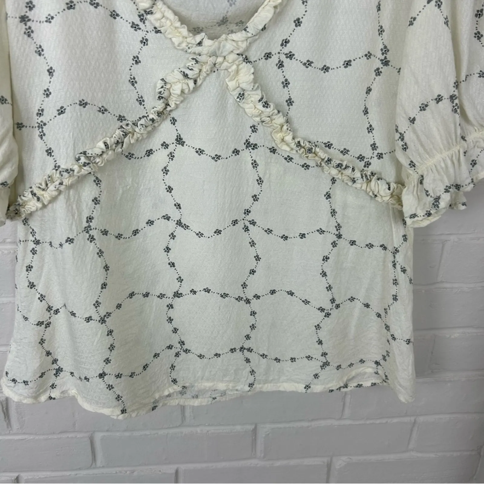 Atelier Reve French Brand Light Floral Ruffle Chic Blouse Top Size EU 38 White - Image 5