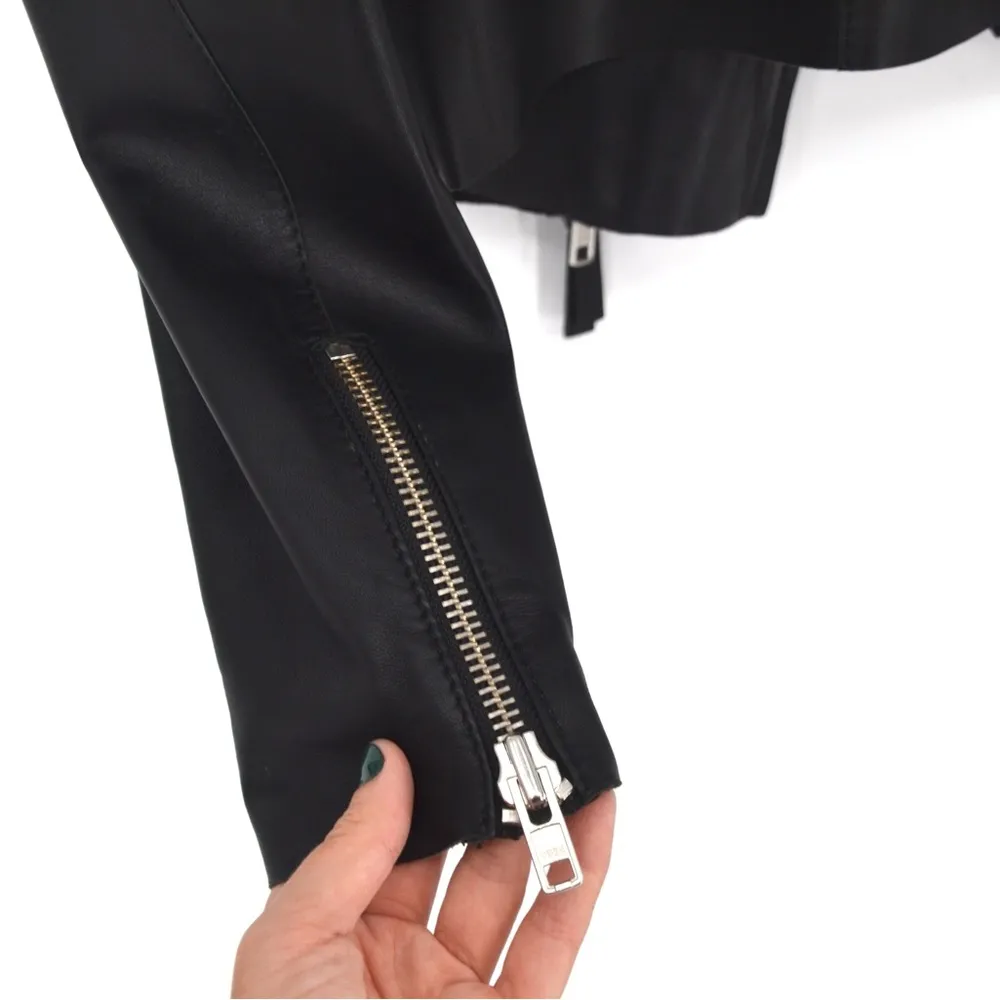 Mackage Genuine Lamb Leather Cropped Moto Biker Jacket Black Women's XXS - Image 9