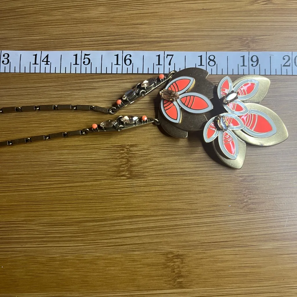 J.Crew Gold and Coral Pendant Necklace - Image 5