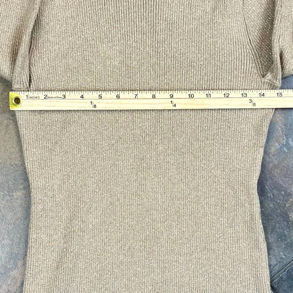 Liz Claiborne Gold Shiny Women's Pullover Sweater Long Sleeve Turtleneck Medium - Image 8