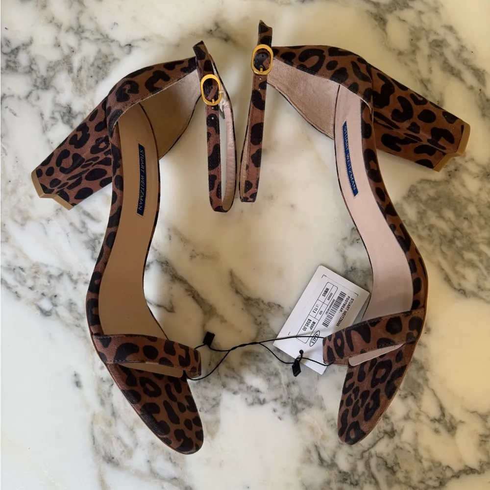 NWT Stuart Weitzman NEARLYNUDE CAPPUCCINO cheetah suede block heel sandals 11.5 - Image 5