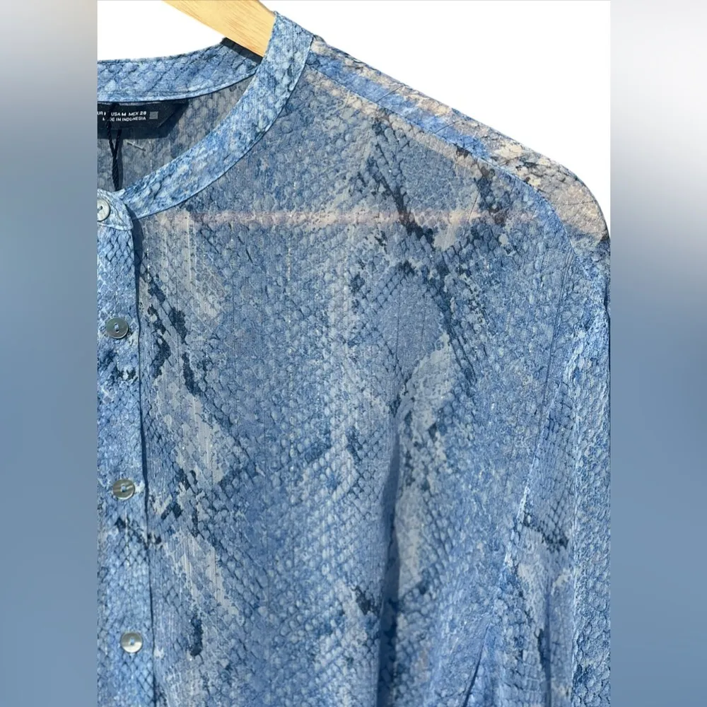 Zara Women’s Blue Semi -Sheer Snake  Print Shirt Dress NWT - Image 5