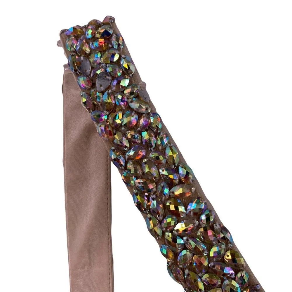 NWT $399 La Femme Nude Chiffon Jeweled Evening Gown Size 12 Formal Prom Halter - Image 4