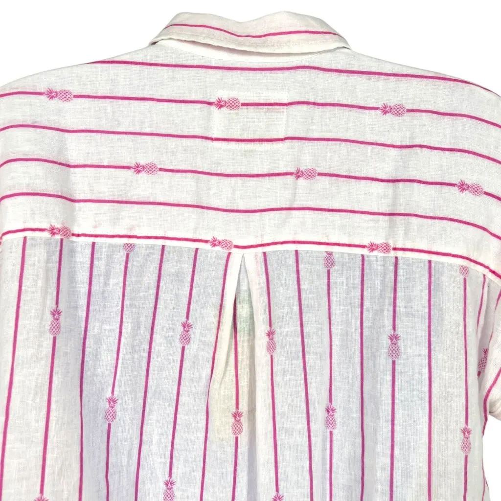 Rails Whitney Pineapple Stripe Linen Blend Button-Up Shirt XS White & Pink NWT - Image 6