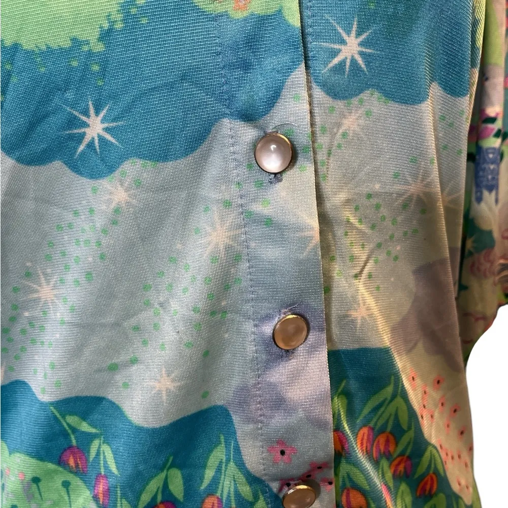 Vintage 90’s mad house Psychedelic Pointed Collar Pastel Floral Shirt Blouse M Blue Size M - Image 5