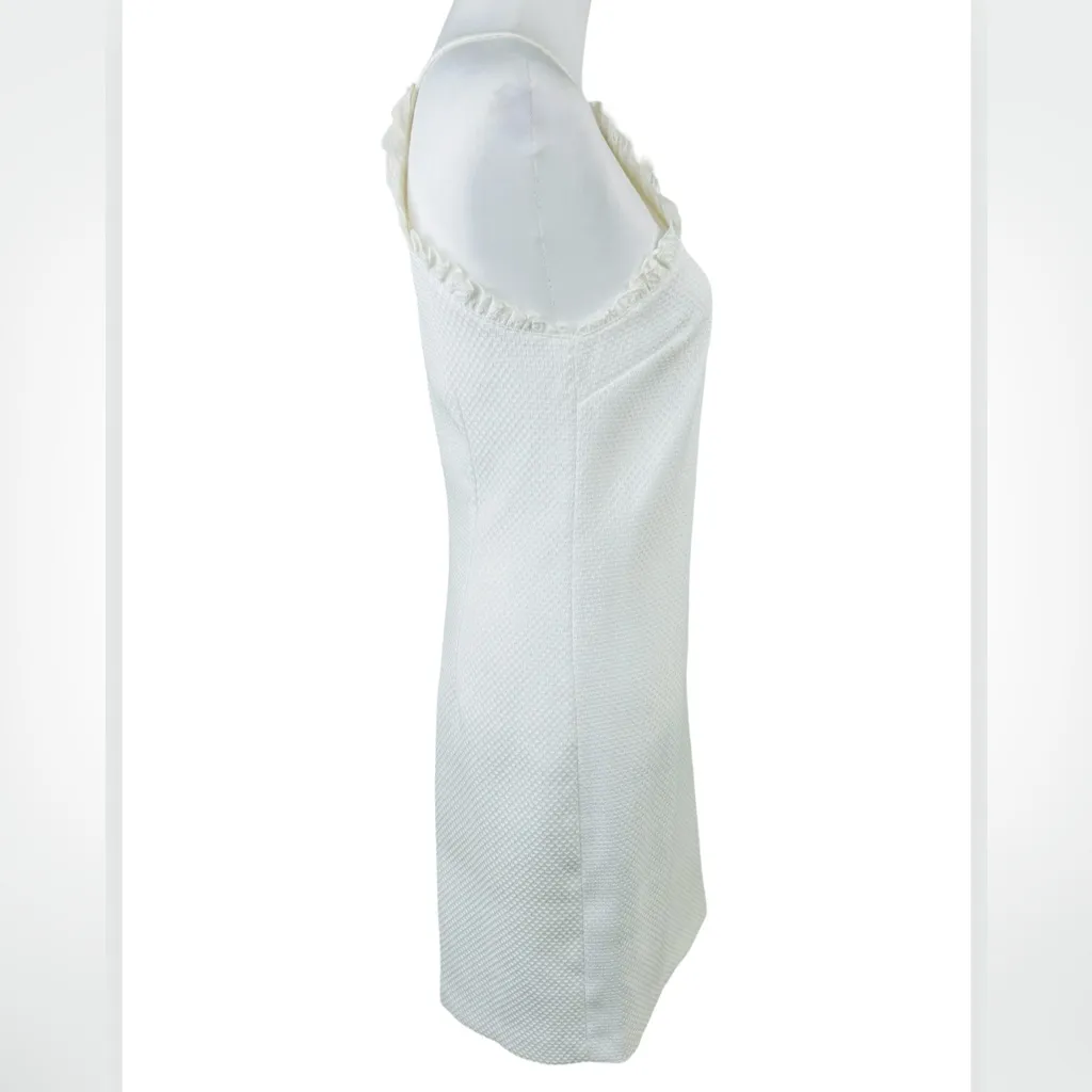 Trina Turk Visitor Ruffle White Sheath Mini Dress Size 2 — Wedding Classy - Image 3