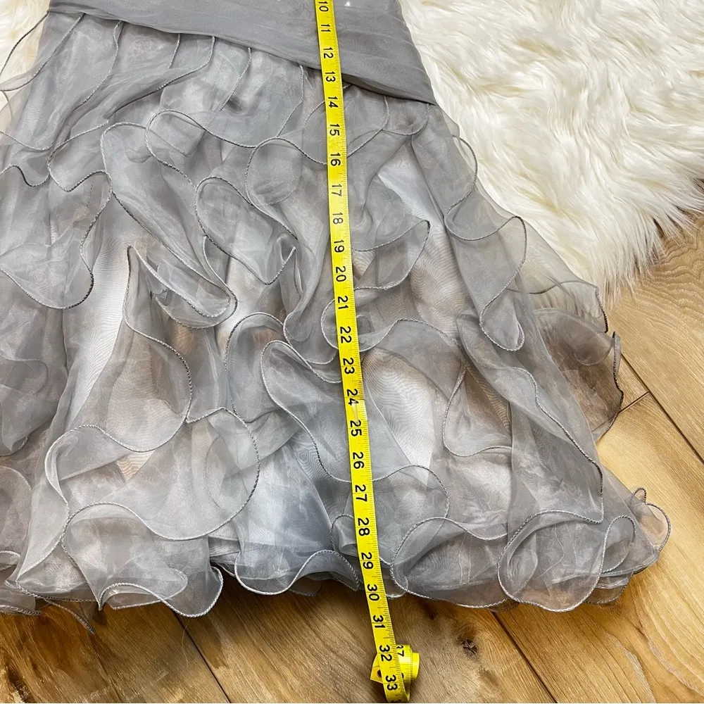 May Queen Gray Ruffle Rhinestone Formal Dress. Size 4 EUC - Image 11