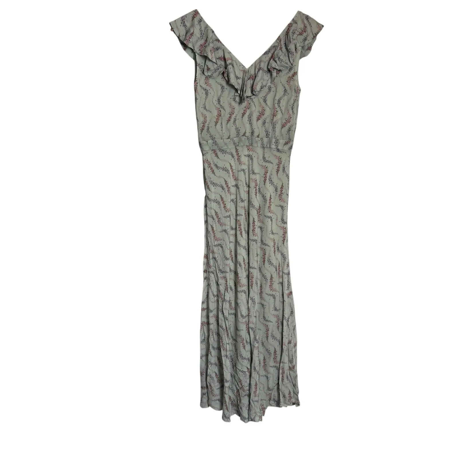 Paige Shona Sage Green Floral Print Ruffled V-Neck Spring Midi Dress Size 2 - Image 11