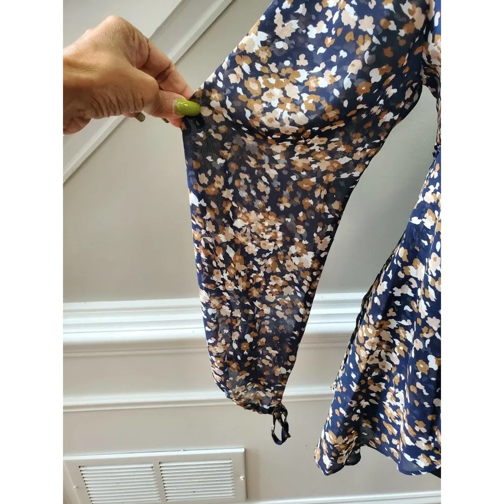 Promesa Women Blue Floral Polyester Henley Neck Long Sleeve Button Down Shirt S - Image 6