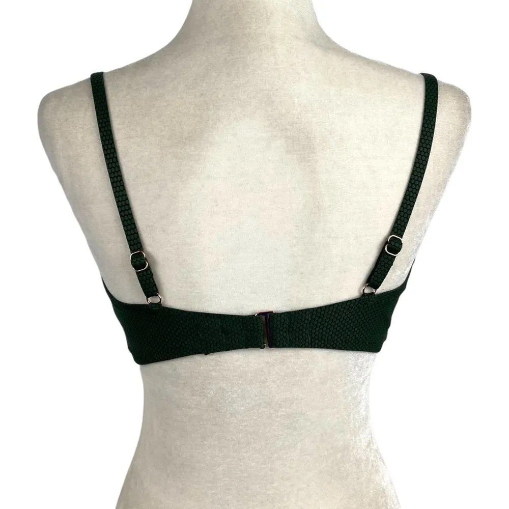 Shade & Shore Tie-Front Keyhole Pique Textured Bikini Top Dark Green Size 34DD - Image 9