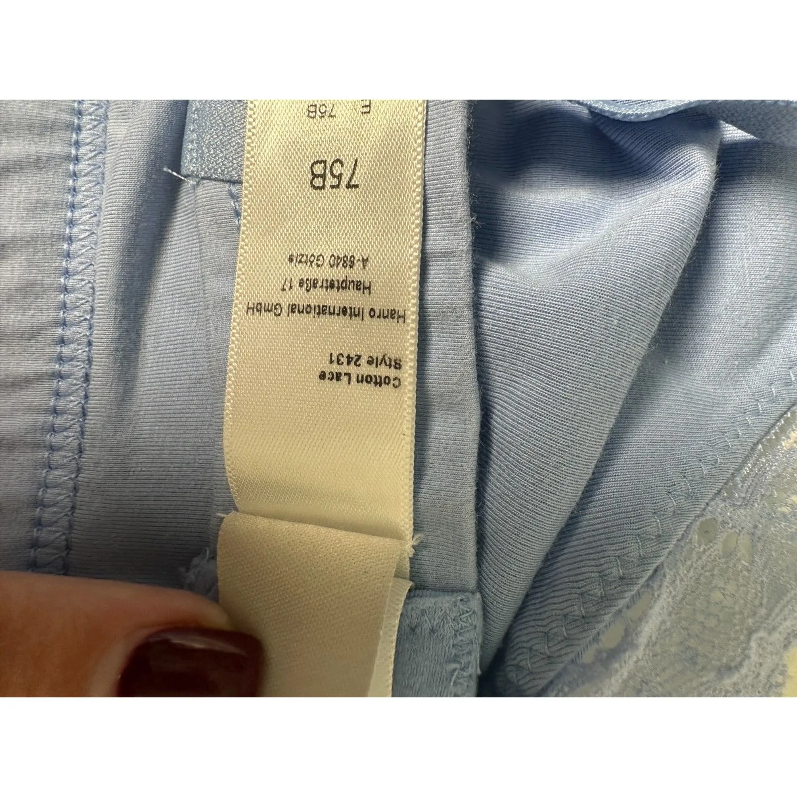 Hanro 2431 Cotton Lace Wire Free Soft Cup Bra Light Blue Moon Size 34 B - Image 6