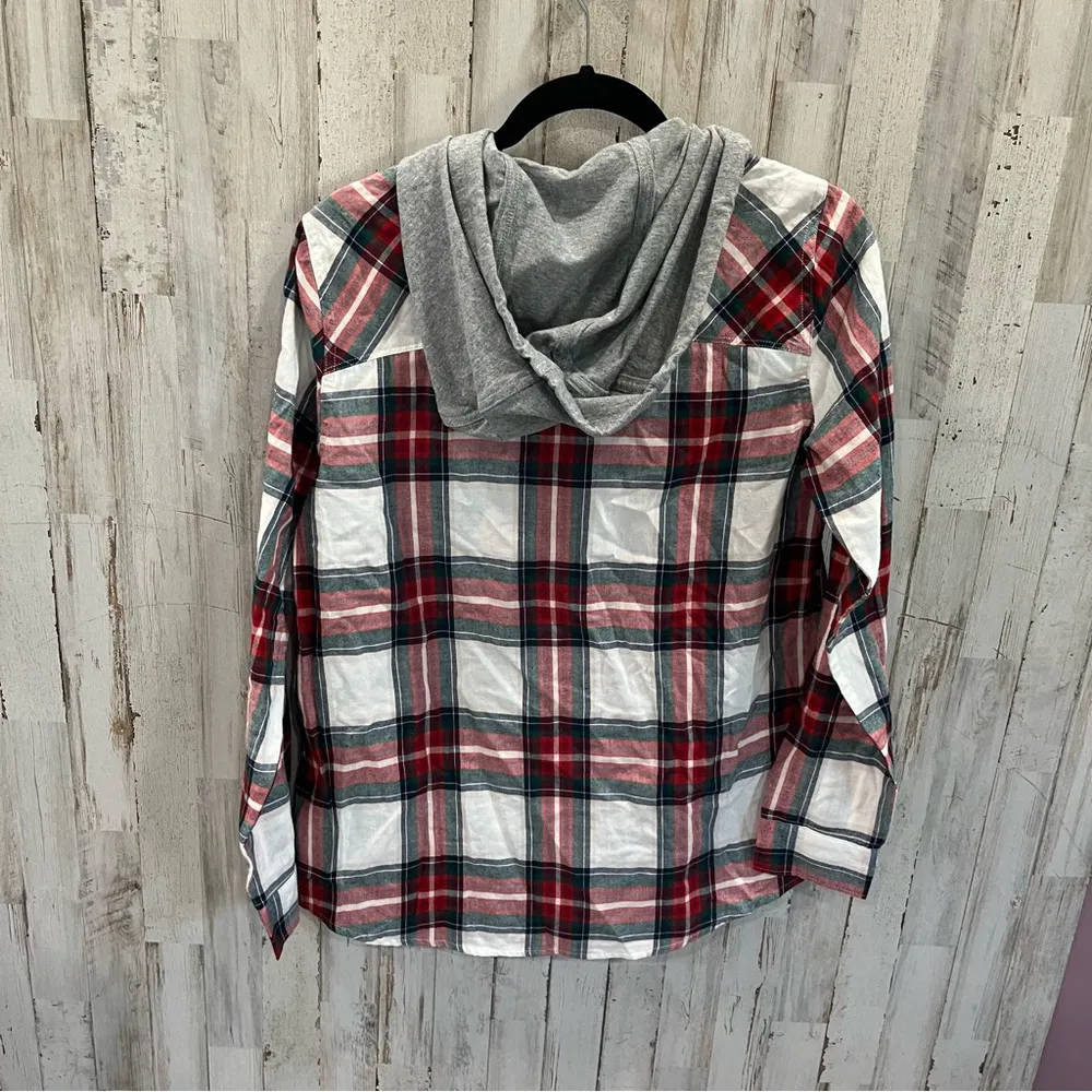 NWT Natural Reflections Bass Pro Plaid Button Front Hooded Top - Image 3