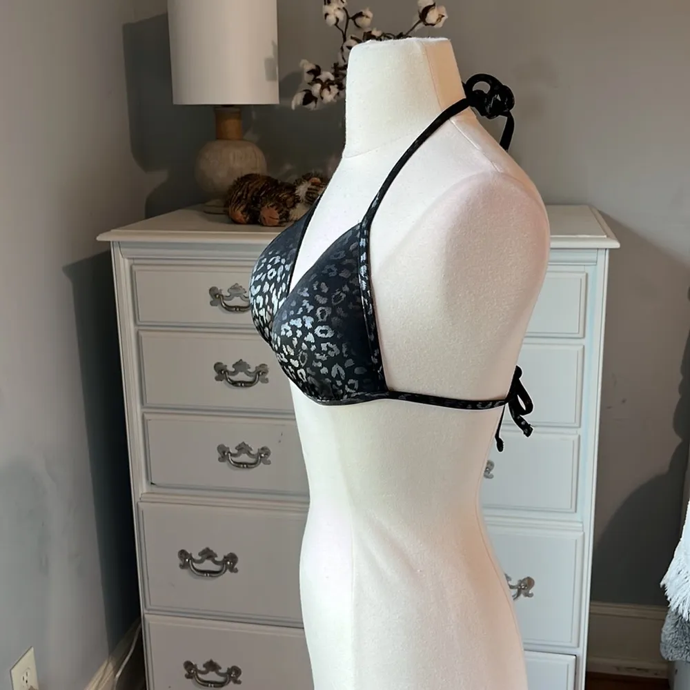 Bikini Swimsuit Top Black Silver Leopard Animal Print Womens Large - Image 6