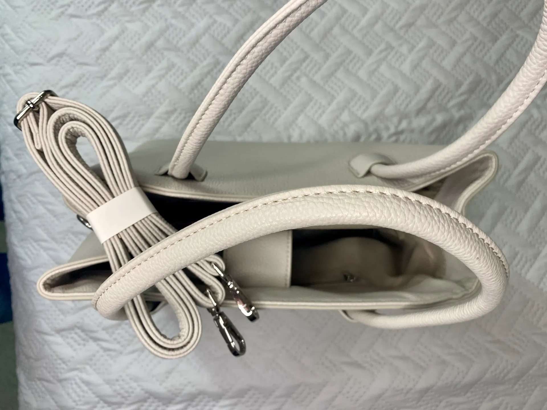 Ivory Faux Leather Work Tote Purse White - Image 6