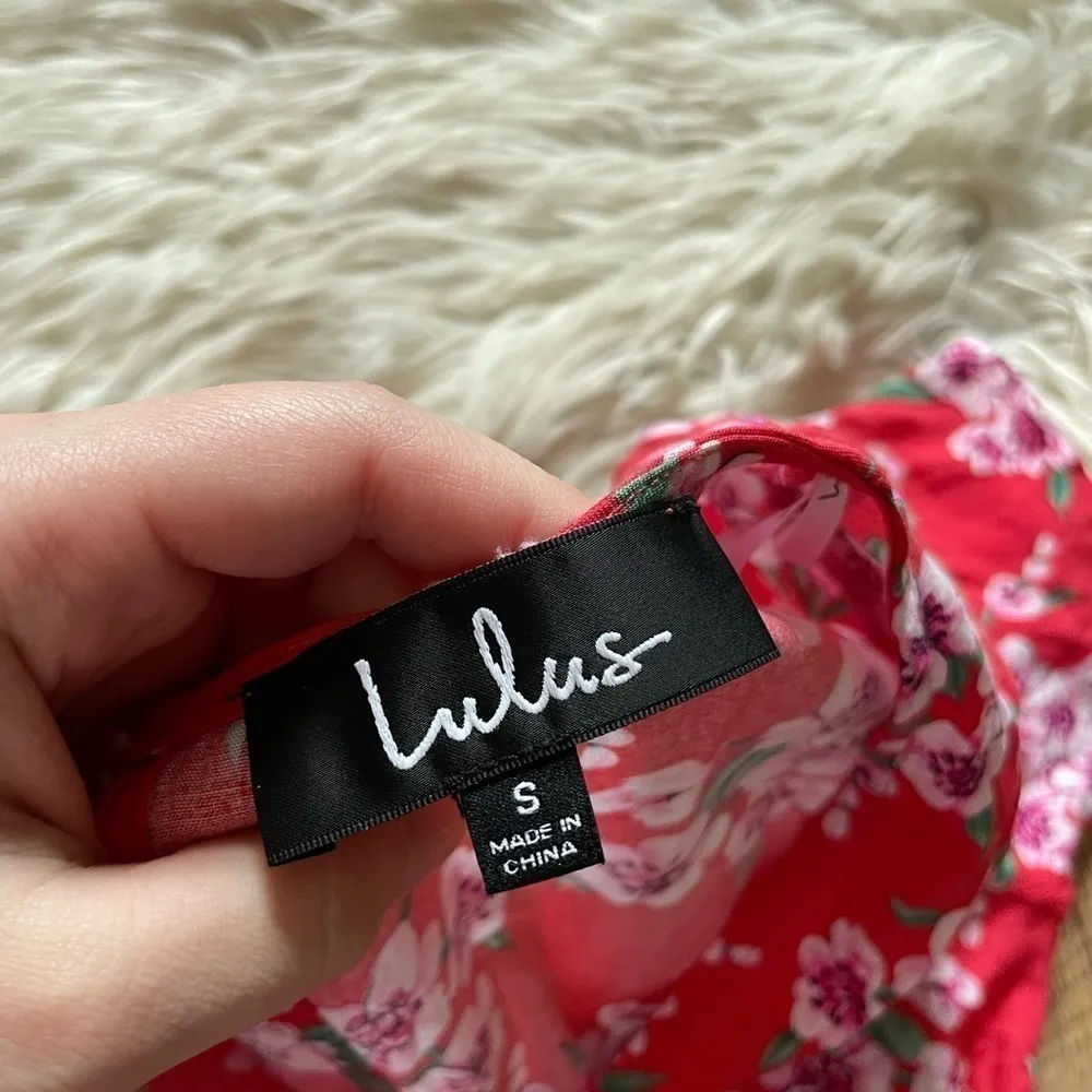 Lulus LULU’S Bethany Coral Red Floral Print Short Sleeve Romper - Image 5