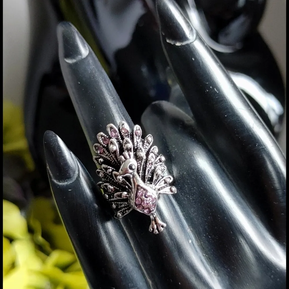 Silver with Crystals Peacock Ring Purple - Image 5