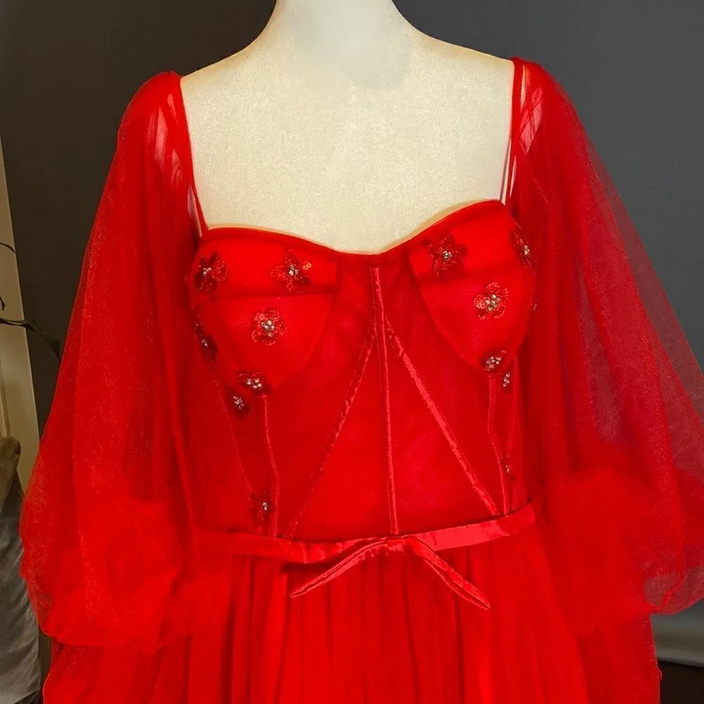 Women’s Red Prom Party Formal Dress With Corset Back and Leg Slit Size 16 NWOT Red - Image 2