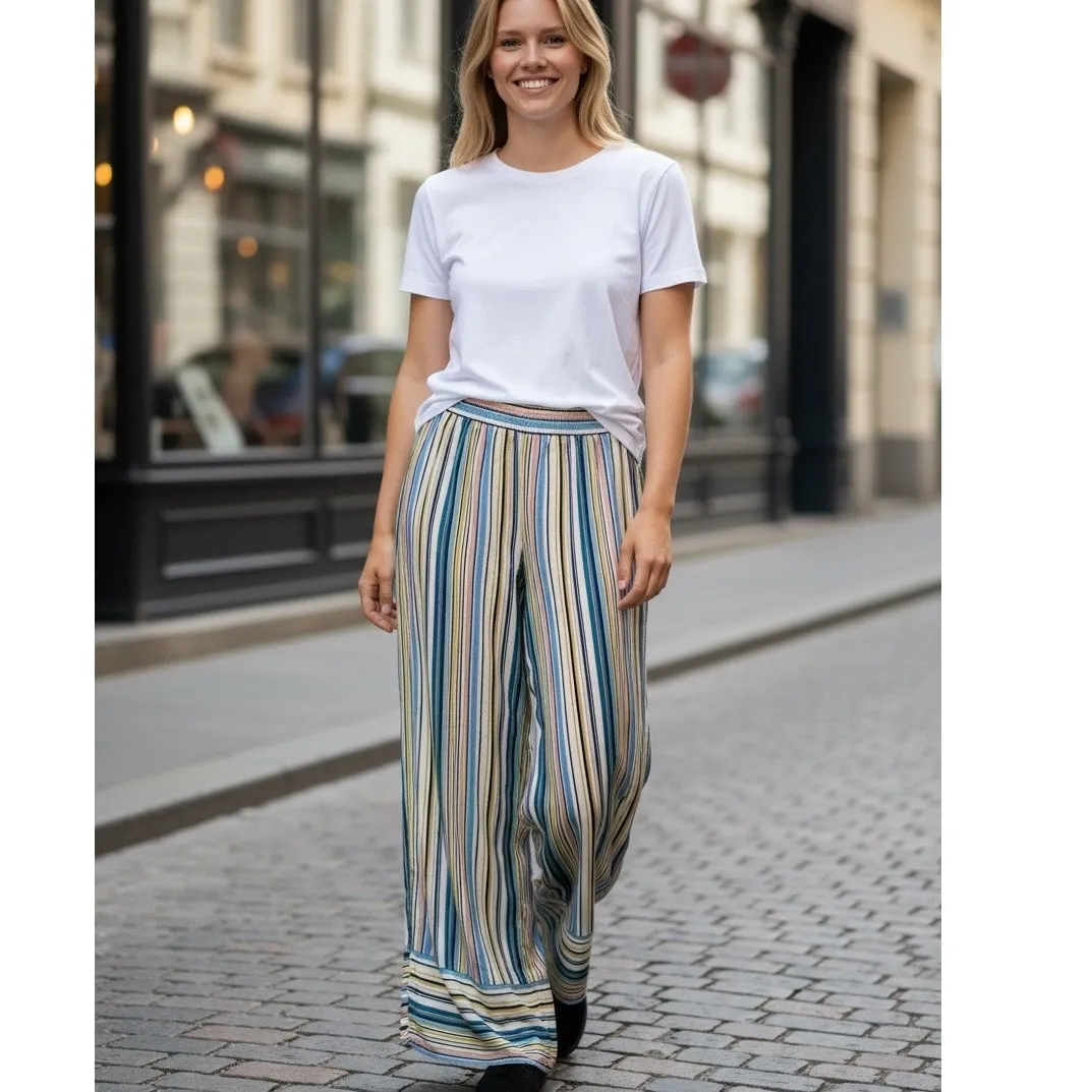 Ashley Stewart Pants Wide Leg Striped Multicolor SZ 14/16 Pull On Abstract - Image 2