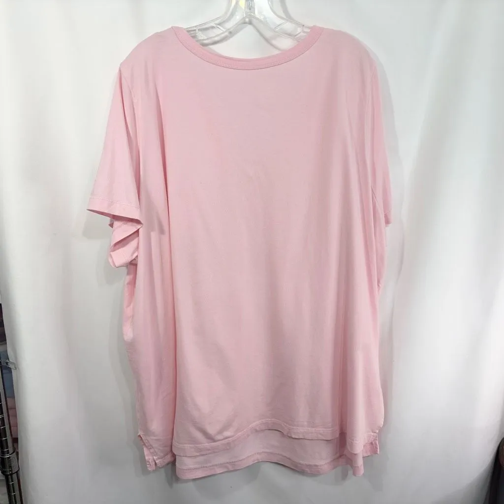 Woman Within Plus Size 3X Top 30 32W Pink Solid V Neck Short Seeve Cotton 823 - Image 2