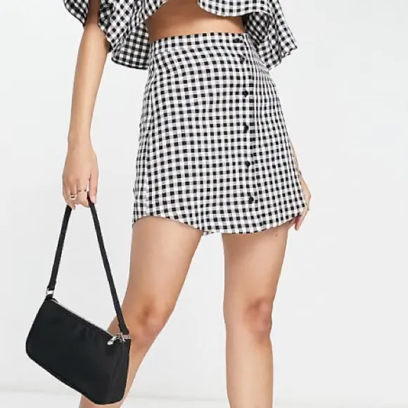 Topshop Black and White Gingham Mini Skirt - Image 2