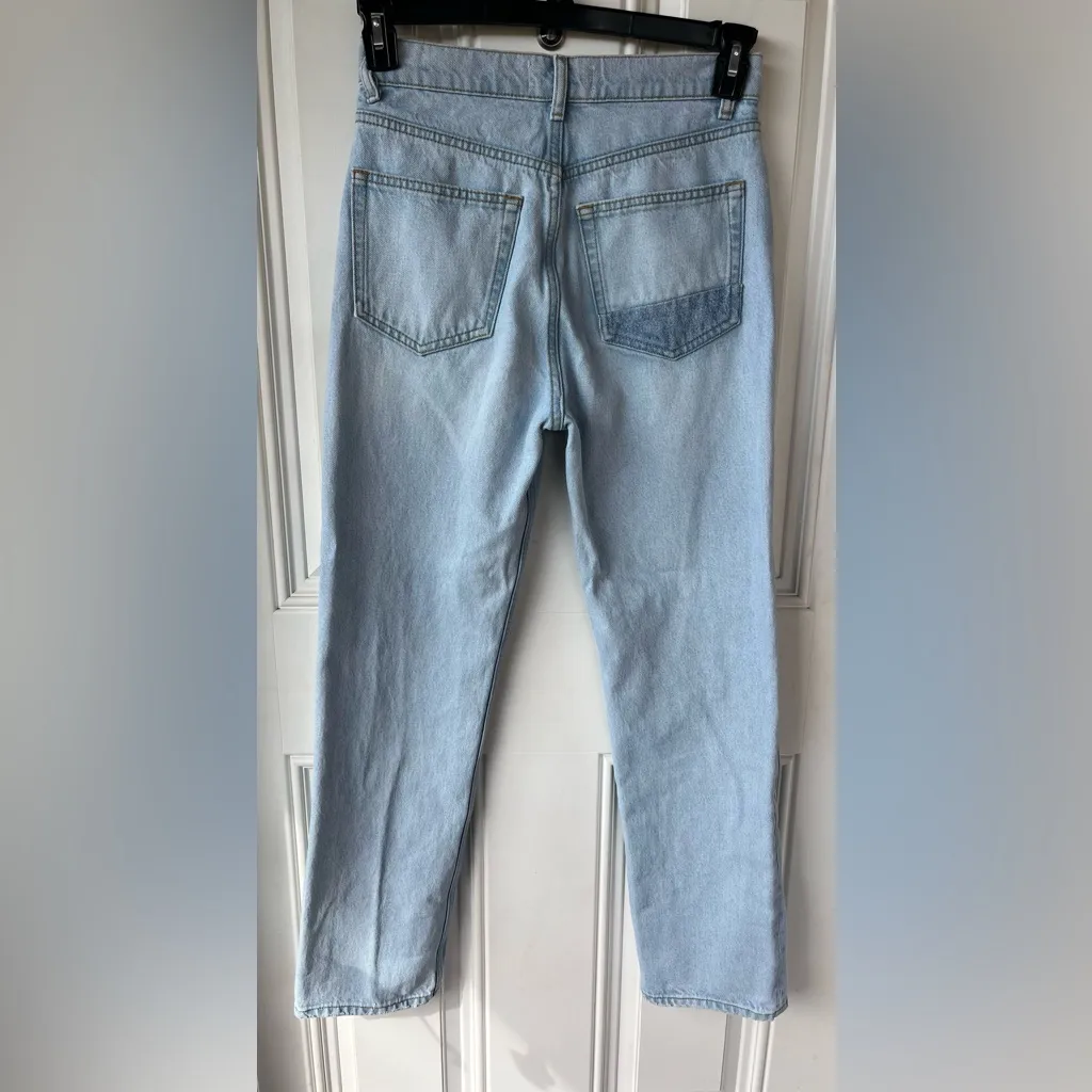 Reformation Cynthia Patch High Rise Jeans Straight Leg Tahoe Wash Blue Denim 26 - Image 8