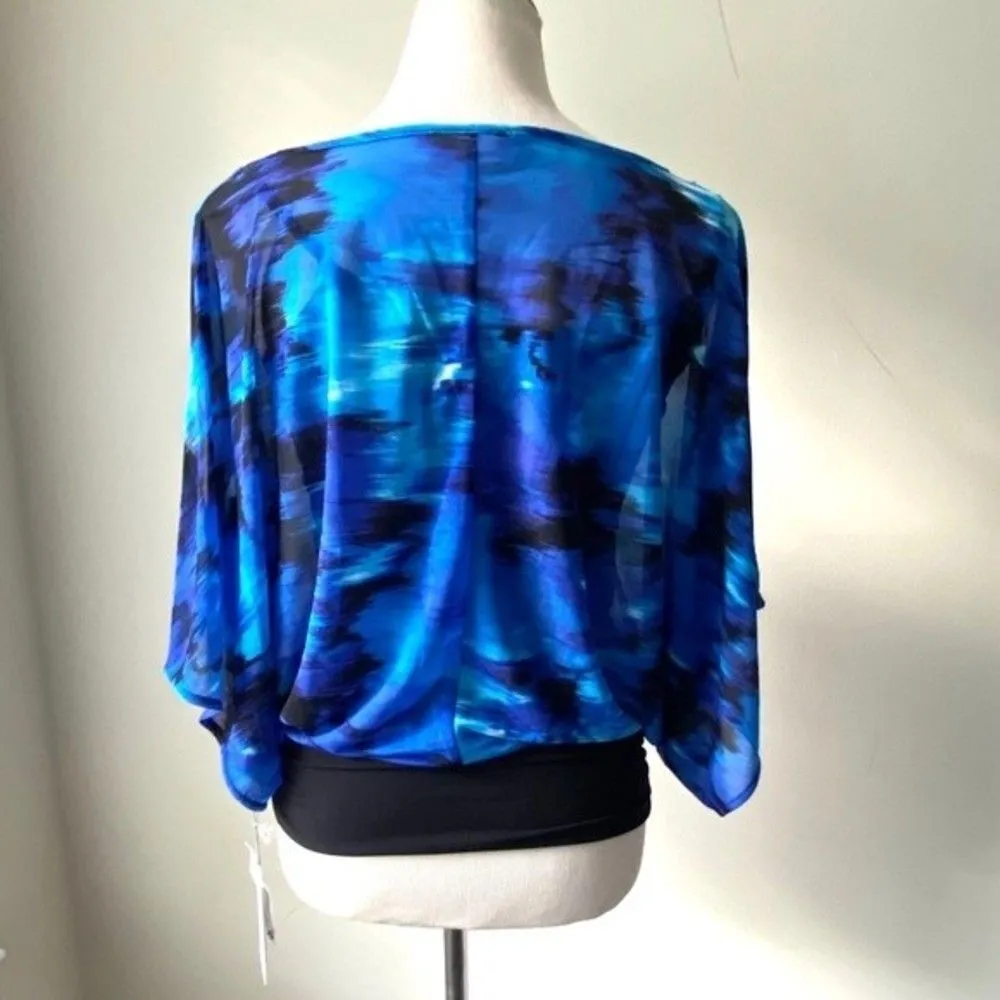 Jennifer Lopez NWT Top Dolman Blouse Butterfly Shape Blue Black Top Size XS - Image 6