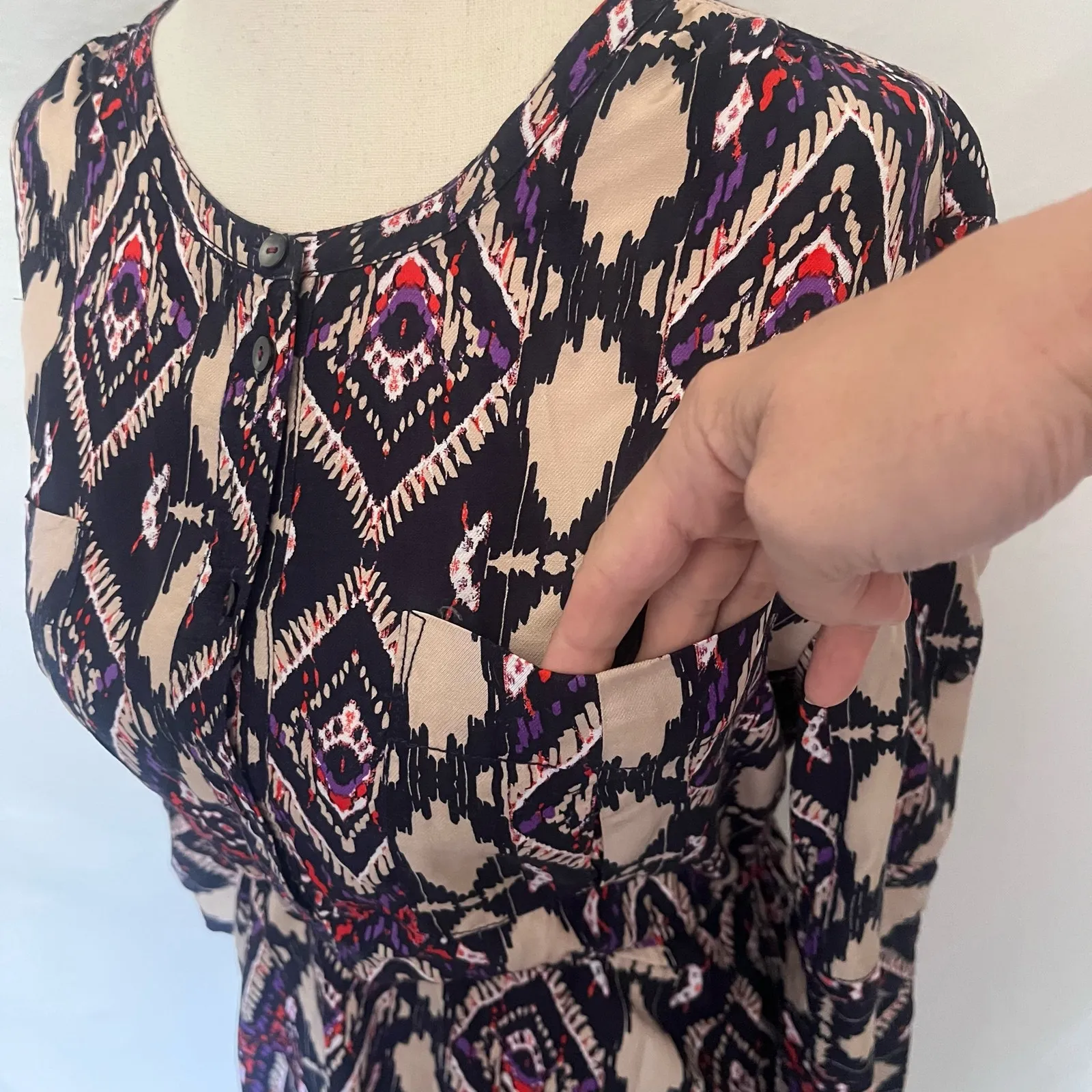 Holding Horses Boho Aztec Shirt Dress Sz 0 Festival Southwest Anthro Roll Tab - Image 6